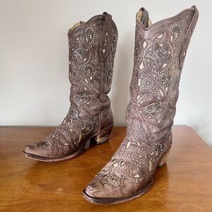 Corral • A1098 Crater Brown Bone Inlay Studded Boot western cowgirl vintage